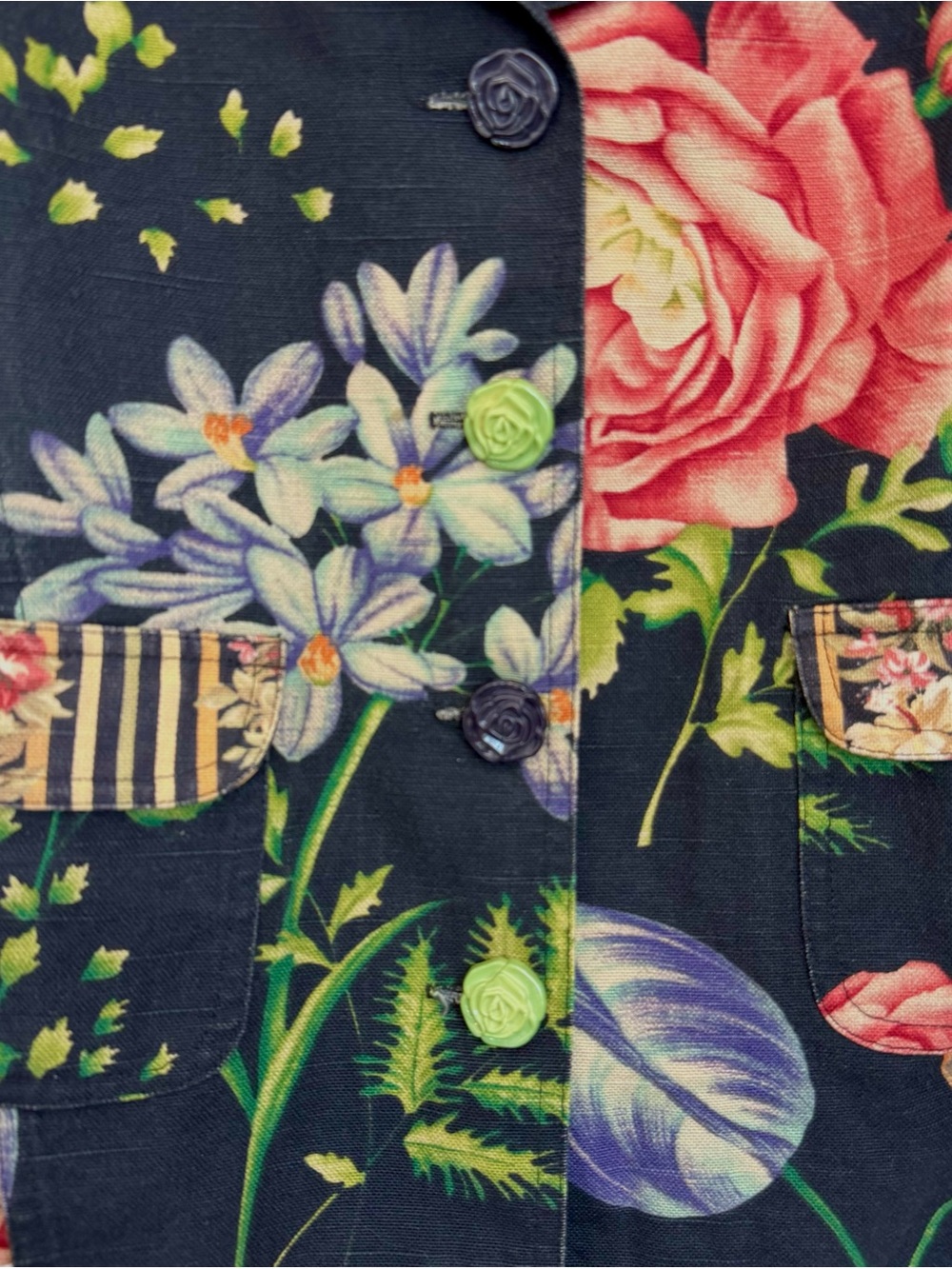 My Boyfriend’s Back Vintage Black-Pink Cotton Floral  Cropped Blazer Jacket - Picture 7 of 16